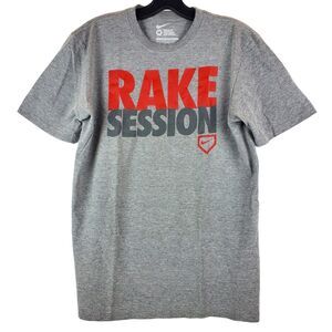 NIKE Shirt Adult Medium Gray RAKE SESSION Spell Out Swoosh Baseball Athleisure